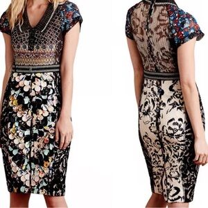 Byron Lars Pink and White Sheath Dress with Flutter Cap Sleeves